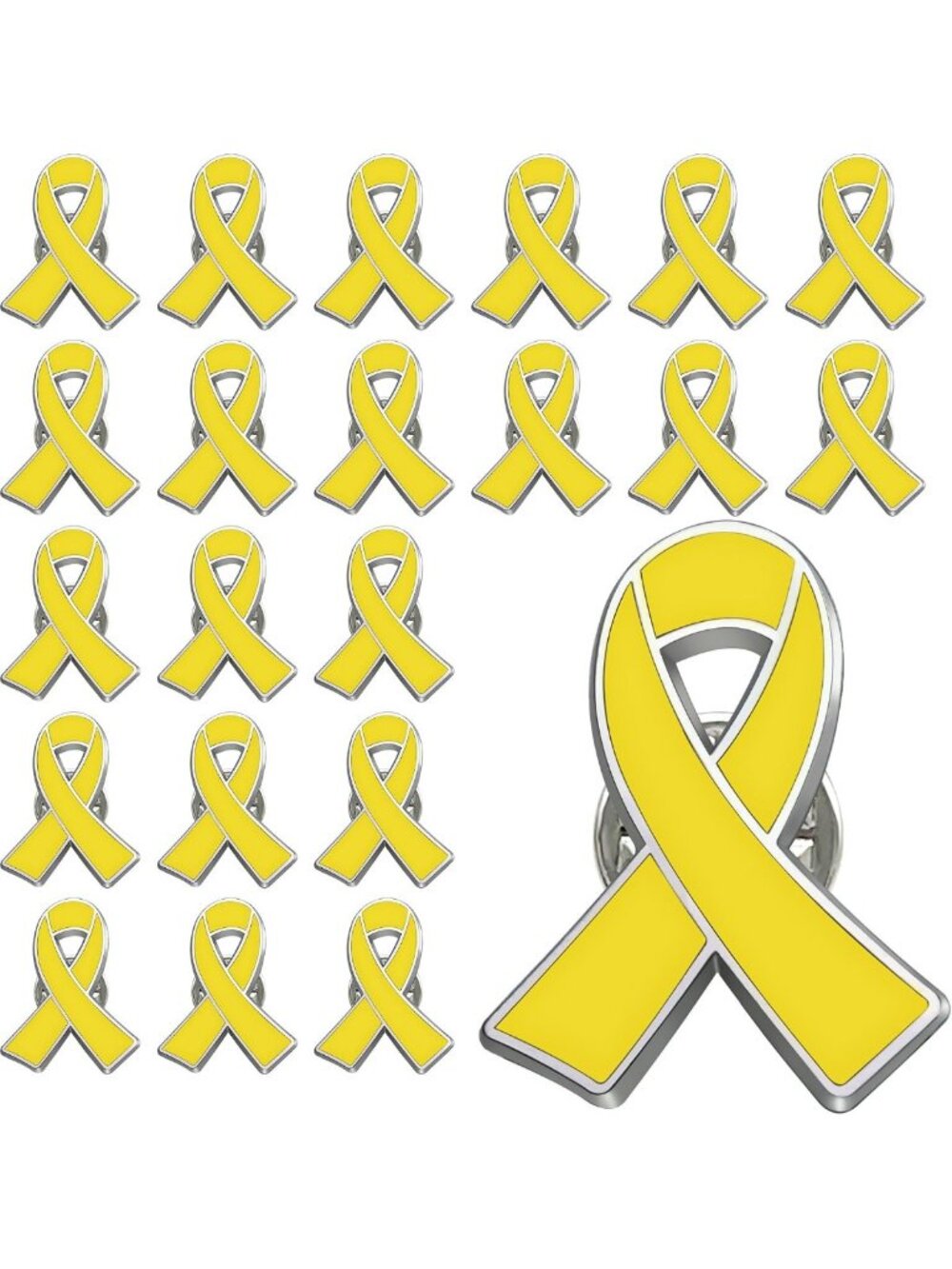Metal Yellow Ribbon Awareness Pins - Bone Cancer Support Brooches, Bulk Set